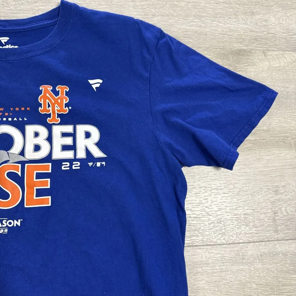 New York Mets Shirt 2022 Postseason October Rise MLB Blue Men's Large Tee